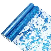 Lake Blue Table Runner 11" x 108", Metallic Foil Thin Mesh, 2 Pieces