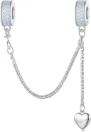 [luvhaha] Opal Safety Chain Charm 925 Sterling Silver Love Heart Bead Fit Pandora Charms Bracelet for Women