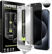 TQLGY Privacy Screen Protector for iPhone 15 Pro, 28°Anti-Spy 9H Tempered Glass, Auto Dust-Removal Installation, Full Coverage Protection, Anti-Scratch, Anti-Fingerprint, Bubble-Free