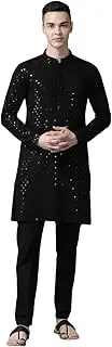 [See Designs] Mens Kurta | Specially Crafted and Designed for the Eid Festival Men Black Kurta Set Sequence Rayon Material