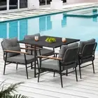 Empire Black 5pc Modern Table and Chair Outdoor Set | Designer Cushioned Chai...