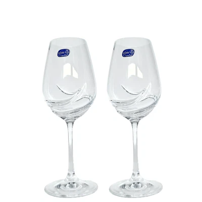 Handblown Wine Glass, Bohemia Crystal Glass with Fluid Waves, Stemware 15 oz.