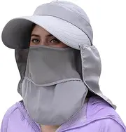 [Wedhapy] Sun Hats for Women, UV Protection Fishing Hat with Wide Brim, Foldable Ponytail Summer Visor Cap with Detachable Face and Neck Flap for Beach Hiking