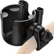 Stroller Cup Holder, 360-Degree Rotatable Drinking Rack for Pram, Stroller Bottle Holder with Phone Mount for Pram, Wheelchairs