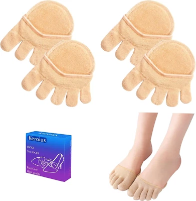 2 Pairs Toe Topper Socks Five-Toes Forefoot Metatarsal Pads Cushions Pain Relief
