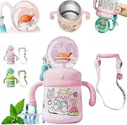 Drinking Cup with Whale Squirt,2025 Whale Fountain Tumbler No Spill Cute Water Bottle with Lids and Straws Leak Proof Handles ＆ Adjustable Strap,Creative Whale Spray Sippy Cups for Boys Girls (Pink)