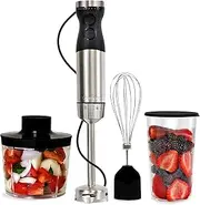 Kenmore Immersion Blender | Variable Speed Multifuctional Blender | Handheld Stick Blender | 4-in-1 | 700mL Beaker and Lid | Stainless Steel Quad Blade Hand Blender | Black and Silver