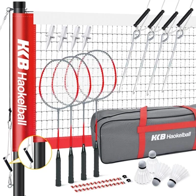 Badminton Set for Backyard, Portable 20 Feet Badminton Net with Poles, 4 Badmint
