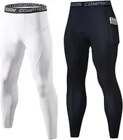 [Generic] 2 Pack Men's Compression Pants with Phone Pocket, Running Basketball Athletic Leggings, Quick Drying & Breathable Sports Base Layer Tights