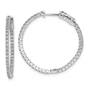 Sterling Silver Shimmer Rhodium-Plated 80 Stone 1.25mm Cz In And Out Round Hinged Hoop Earrings