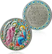 Annunciation Christian Challenge Coin Angel and Virgin Jesus Bible Coin Luke 1:49 Jesus God Christian Prayer Token Art Pocket Bible Verses Jesus Religious Gifts for Men Women