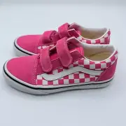 Vans Off The Wall Old Skool Pink White Checkerboard 2.5 Youth Girl NEW