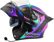 Motorcycle Helmet, flip-up Helmet, Double Visor, Motorcycle Helmet, Scooter Helmet, Moped Helmet, ECE Certified for Women, Men, Adult Motorcycle Helmet D,XXL