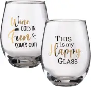 Wine Glass Set with Fun Sayings, 4.75", Clear
