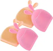 Ipetboom 4pcs Rabbit Silicone Face Wash Brush Gentle Facial Cleanser Exfoliating Brush