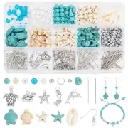 575pcs Turquoise Turtle Beads Ocean Beads Charms Jewelry Making Kit Starfish
