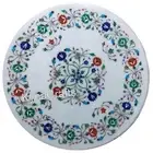 Round Marble Coffee Table Top Semi Precious Gemstone Inlay Work Sofa Side Table