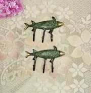Nautical Fish Wall Hook Pair Brass Trout Fish Design Cloth Wall Hanger Set CA149