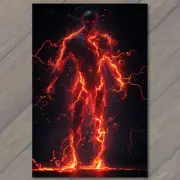 FLATCARD Lightning Human Form in Fiery Atmosphere Striking Red and Black
