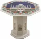 30" white Marble coffee Table Top malachite lapis stone Inlay with Marble stand