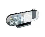 Desktop Home Temperature And Humidity Radio Projection Alarm Clock Creative Led Mirror Clock,White