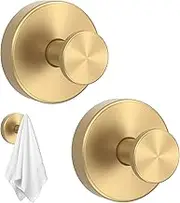 UKQRRTC 2Pcs Suction Cup Hooks 15lbs Stainless Steel Suction Cup Shower Hook Waterproof Rustproof Bathroom Towel Hanger No-Drill Towel Coat Hook for Mirrors Tiles Glass (Gold)