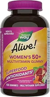 [NATURE'S WAY] Alive! Women’s 50+ Daily Gummy Multivitamins, Supports Multiple Body Systems*, Supports Healthy Heart, Brain & Bones,* B-Vitamins, Mixed Berry Flavored, 150 Gummies (Packaging May Vary)