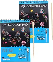 Scratch Paper Book for Boys and Girls 2 Pack DIY Art Craft Book Hidden Colors 14x20cm Wooden Stylus Included