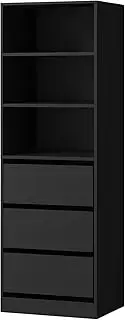 [OIKITURE] Wardrobe Shelf with 3 Drawers, Clothes Storage Cabinet with Built-in Unit, Storage Organiser with Hanging Rail, Wardrobe Closet for Bedroom, Living Room, 50.5 x 40 x 159cm, Black