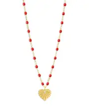 Gigi Clozeau 18K Yellow Gold Heart Lumiere Diamond & Red Bead Sunray Heart Pendant Necklace, 16.1-16.5
