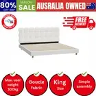 Bed Frame King Tufted Bedhead Boucle Fabric White