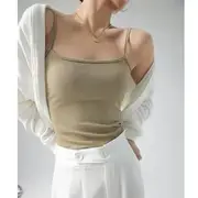 Scoop Neck Plain Ribbed Open Back Crop Camisole Top Khaki - XL