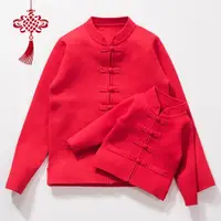 在飛比找ETMall東森購物網優惠-紅色中國風全家福拜年服親子裝