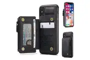 For Apple iPhone X / XS CaseMe Back Zipper Wallet Case W/ 3 Card Slots, RFID Blocking, 1 Money Pocket, Credit Card Holder Leather Cover (Black)