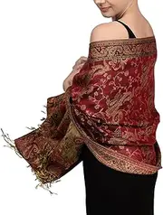 [Achillea] Soft Silky Reversible Paisley Pashmina Shawl Wrap Scarf