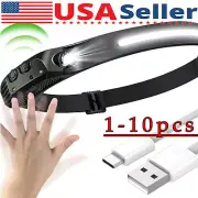 COB LED Headlamp USB Rechargeable Headlight Torch Work Light Bar Head Band Lamp