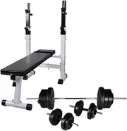 Workout Bench with Weight Rack Barbell and Dumbbell Set 60.5kg,Weightlifting Machines & Racks 77.8KG-275361