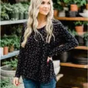 Mud Pie Black Leopard Teddy Long Sleeve Tee, Small