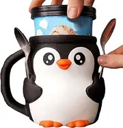 Ice Cream Pint Containers, 16oz Ice Cream Cup, Cute Penguin Design Organizer, Secret Snack Drawer with Spoon Slot for Home, Bedroom, Living Room, and Movie Night