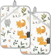 Pot Holders Sets Heat Resistant Cartoon Cute Cats Flowers White Potholder with Pockets Hot Pad Holder Oven Mitts 2 Pack
