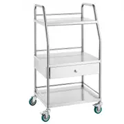 VEVOR Lab Rolling Cart Dental Lab Serving Cart 3 Tiers 1 Drawer Stainless Steel