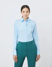 Hawes & Curtis Ice Blue Fitted Cotton Stretch Shirt | Double Cuff Size: 8 (UK 10)