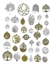 JIALEEY 35 PCS Mixed Tree of Life Charms Pendents DIY for Necklace Bracelet