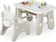 HONEY JOY Kids Table & Chair Set, Graffiti Toddlers Art Table & Chair w/Flip-Top Bookshelf, Erasable Drawing Board, Adjustable Height & Storage for Drawing Learning, Includes Rich Accessories