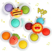 3 Pcs Suction Cup Spinning Toys, Simple Dimpled Fingertip Toys with Suction Cup Tub Baby Toys, Sensory Spinning Toys Toddler Gifts 1 2 3 Years Old