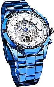[DAXIAOYU] Men Watch,Mechanical Automatic Watch Skeleton Big Dial Stainless Steel Waterproof Fashion Business Hand Winding Wristwatch for Mens