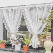 White Lace Sheer Short Curtain Delicate Floral Knitted Valance Tier Drapes,2PCS