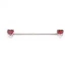 Industrial Barbell w/Front Facing Red Heart Shape Garnet Cubic Zirconia Ends 14G