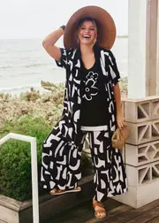 [TS] Taking Shape Natural Monochrome Pant Size 12 in Print, Viscose - Plus Size Women's Clothing Print
