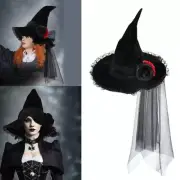 Black Witch Hat for Halloween Elegant Wizard Hat Adult Cosplay Party Headpieces